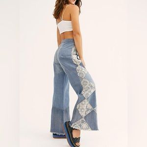 Free People, In My Element Kaleidoscope Crochet Patch Flare Jean Size 28
